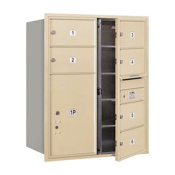 Salsbury Industries Recessed USPS 7 Door Front Load 4C Horizontal Mail Center with 1 Parcel Locker