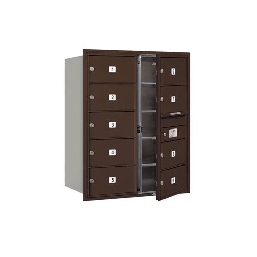 Salsbury Industries Recessed Private 10 Door Front Load 4C Horizontal Mail Center with 1 Parcel Locker