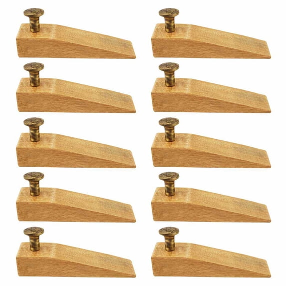 10 Door Wedge Solid Mango Wood Antique Brass Knob Natural | Renovator's Supply