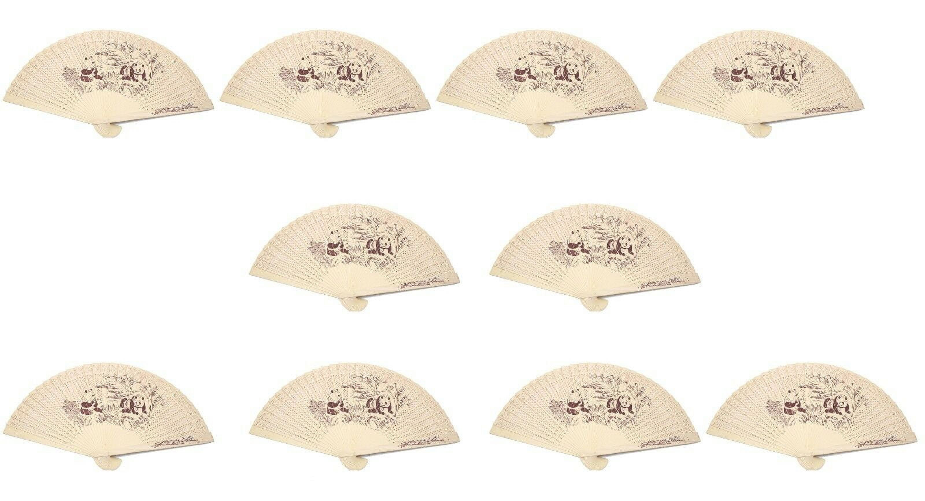 10 Double Sided Wooden Asian Panda Print Design Hand Fans Party Decoration Gift D13428