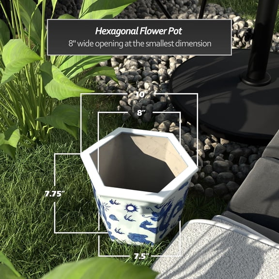 10" Dragon Blue & White Porcelain Flower Pot