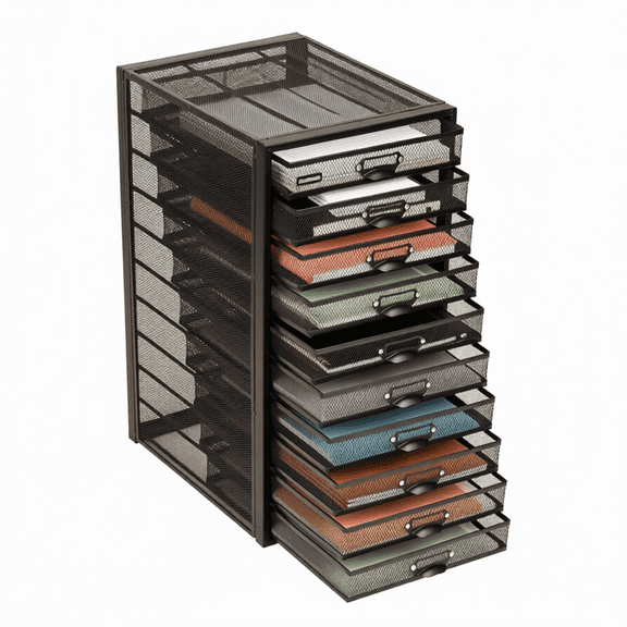 10-Drawer Desk Organizer for Office Supplies, Crafts, Mail Sorting & More, Metal Mesh, Black