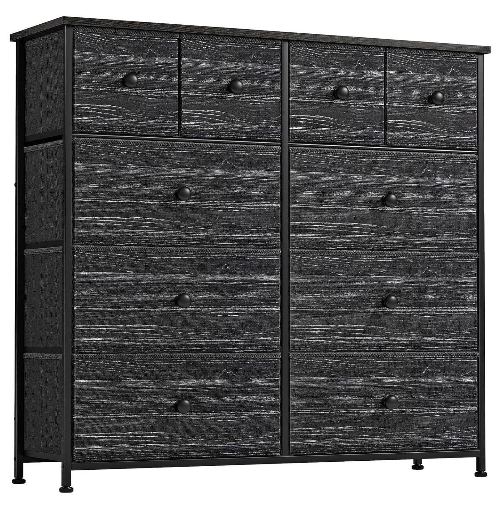 10 Drawer Dresser for Bedroom Fabric Storage Tower Wide Black Dresser