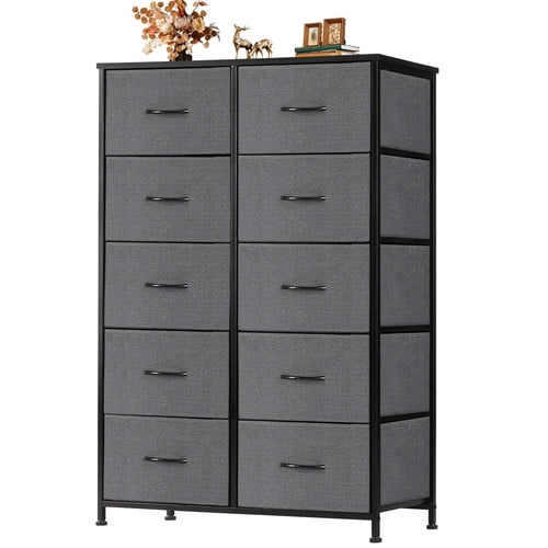 Gray Tall Dresser with Extra Deep Fabric Drawers and Steel Frame