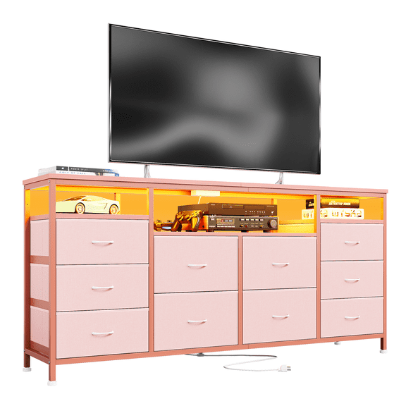 10 Drawer Dresser for 75In TVs, 63" W Long Wide Chest of Drawers, Multi-Functional Storage Organizer Dresser for Closet Hallway Living Room