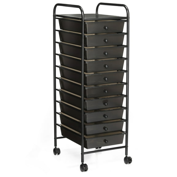 10 Drawer Matte Black Rolling Cart by Simply Tidy - Mobile Organizer with Removable Drawers - Swivel & Locking Casters - Durable Tubular Frame - 1 Set