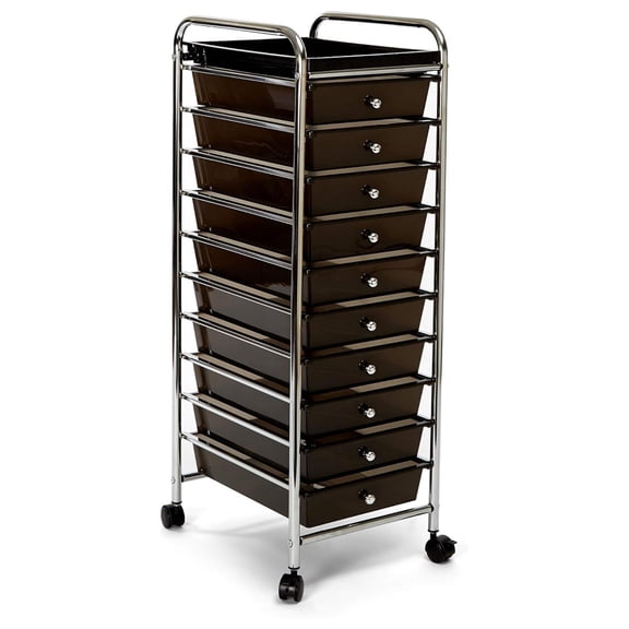 10-Drawer Multipurpose Mobile Rolling Utility Storage Organizer with Tray Cart, Black