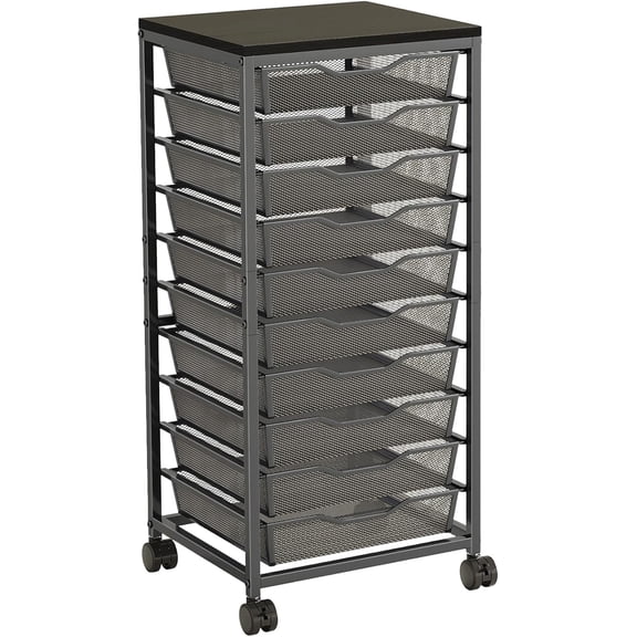 10-Drawer Rolling Storage Cart, Craft Organizers and Storage, Black | 12x12 Inch Storage Drawers for Scrapbook Paper,Classroom,Craft,Bathroom,Teacher,Office,Art,Metal Organizer Cart with wheels