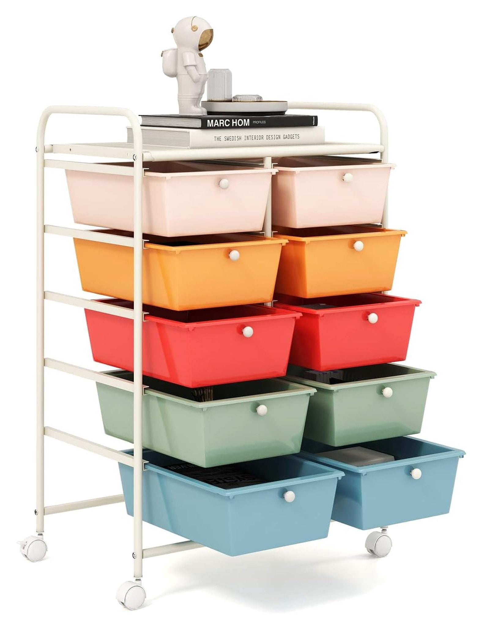 10 Drawer Rolling Storage Cart Metal Utility Organizer with Mesh Top ...