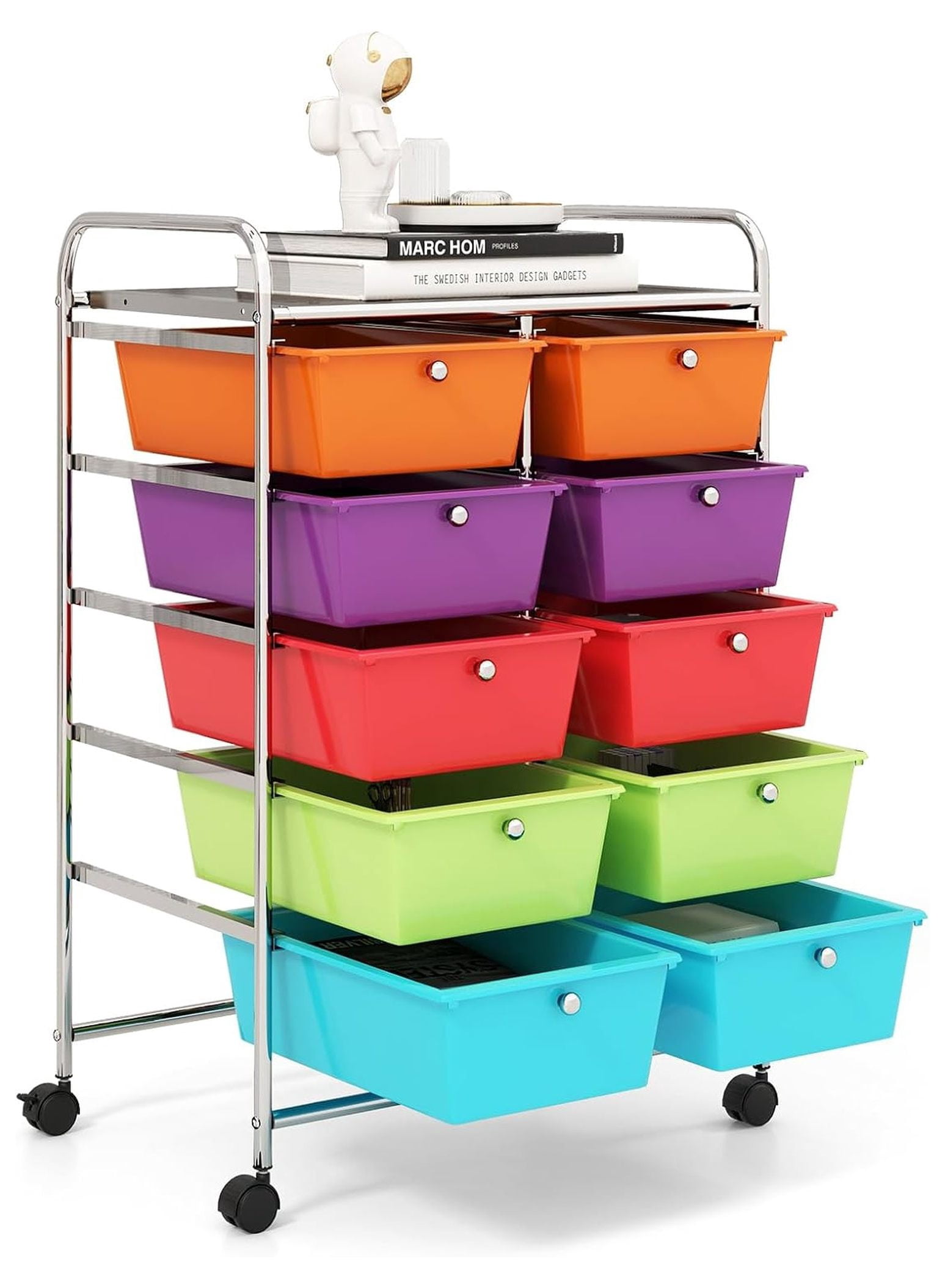 10 Drawer Rolling Storage Cart Metal Utility Organizer on Wheels with ...