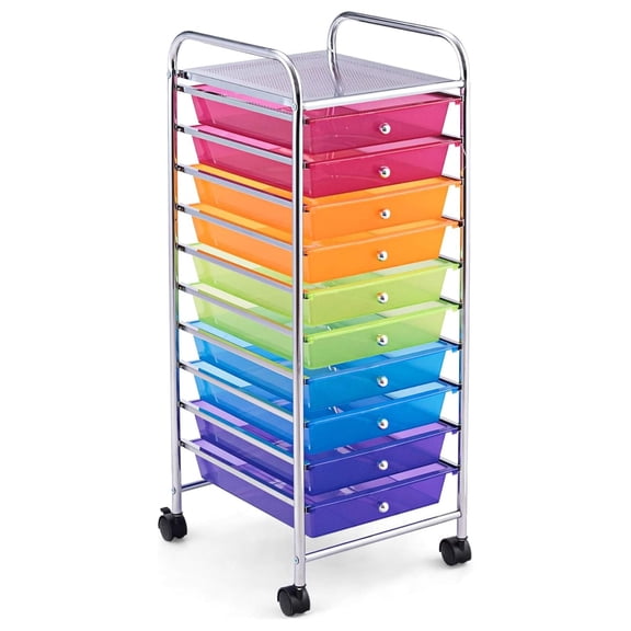 10-Drawer Rolling Storage Cart, Multipurpose Utility Cart Mobile Cart w/Drawers & Wheels, Home Office School Tools Scrapbook Paper Organizer (Multicolor-Combo1)
