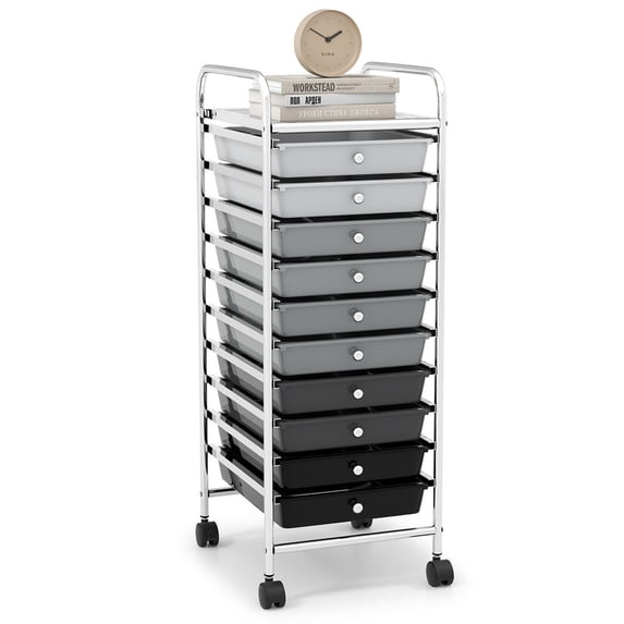 10 Drawer Rolling Storage Cart Organizer,Art & Craft Storage Cart Tools Scrapbook Paper Office School Organizer,Gradient Gray