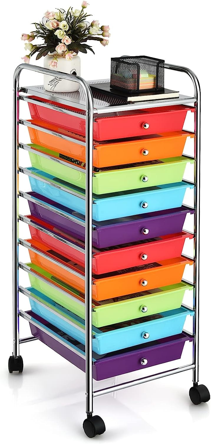 10Drawer Rolling Storage Cart, Utility Mobile Trolley With Removable
