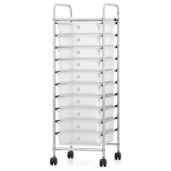10-Drawer Rolling Utility Cart, Storage Cart on Wheels, Teacher Classroom Organizers with Metal Frame & Lockable Wheels, Mobile Trolley Cart for Art Paper Tools School Office Play Room