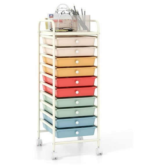 10-Drawer Storage Cart, 10 Drawer Trolley, Rolling Organizer Cart, Scrapbook Paper Organizer, Suitable for Office and School, Rolling Office Storage Tools ()
