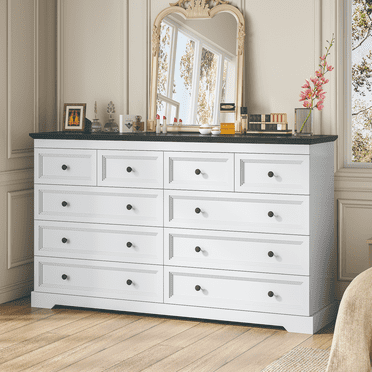 10 Drawers Dresser, 55" Large Drawers Dresser for Bedroom, Wood Dressers & Chest of Drawers for Living Room,White