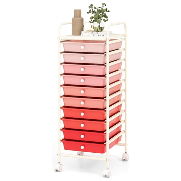 10 Drawers Rolling Cart, Storage Cart with w/Removable Drawers & Steel Frame, Versatile Organizer Mobile Trolley w/Universal Casters & 2 Brakes, Utility Cart for Home, School, Office