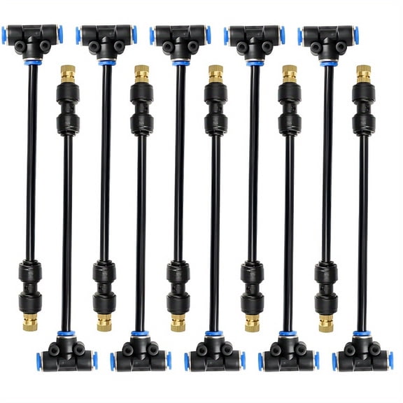 10 Drip Irrigation Misting Nozzles with 7.874-inch Flexible Hose, Adjustable 360-Degree Rotation Brass Misting Heads Universal Threaded Connectors, No Electricity Batteries Required for Garden Lawn