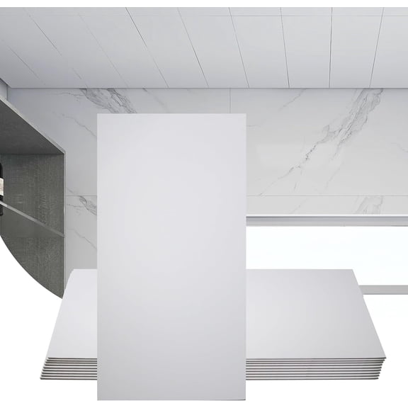 10- Drop Ceiling Tile 2ft x 4ft, Smooth White PVC Ceiling Panel 24 x 48in, 5mm thicknesses   and Fire-Rated, 80 Sq. Ft (10, White)