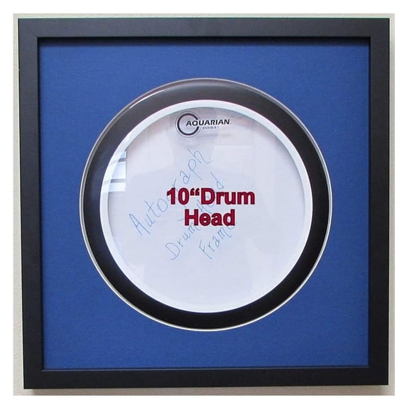 10" Drum Head Display Frame Set Black Frame with Matting Easy Mount (Dark Blue Matting)