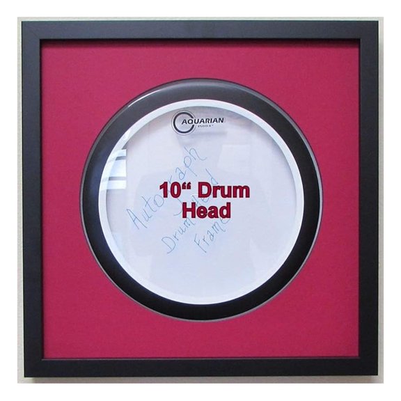 10" Drum Head Display Frame Set Black Frame with Matting Easy Mount (Dark Red Matting)