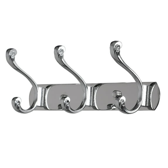 10" Dual 3 Hooks Coat Rack Wall Hooks Coat Hooks Zinc Alloy Silver Tone 1Pc
