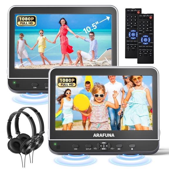 10'' Dual Screen Portable DVD Player for Car Headrest, Car Video System, HDMI Input, Support AV/CD/USB, For Long Road Trips, Includes Earphones,Clamshell Design,Easy to Install