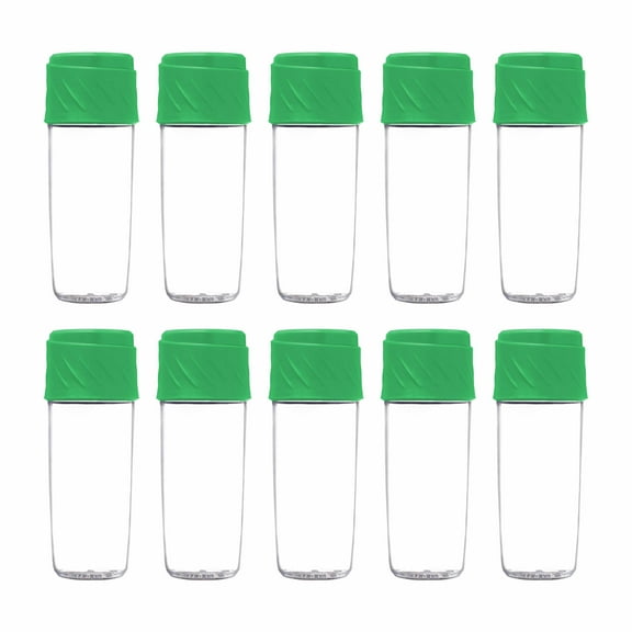 10 Dual Sip-N-Snack Plastic Water Bottles Set, 16 oz. - Screw On Lid, BPA Free - Green