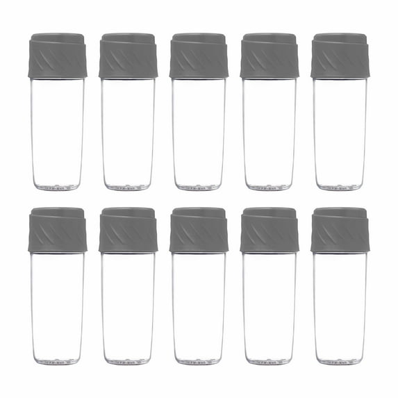 10 Dual Sip-N-Snack Plastic Water Bottles Set, 16 oz. - Screw On Lid, BPA Free - Grey