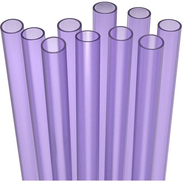 10 EXTRA WIDE Long Reusable Hard Purple Plastic Drinking Straws