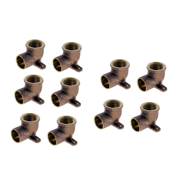 (10) EZ-Fluid 3/4-inch Nominal Copper Sweat X 3/4" Fip Threaded Drop Ear Elbow Fitting 3/4"C by F, LF Brass Shower Drop Ear 90 Degree Elbow with Sweat Socket and Female Threaded Plumbing Fittings