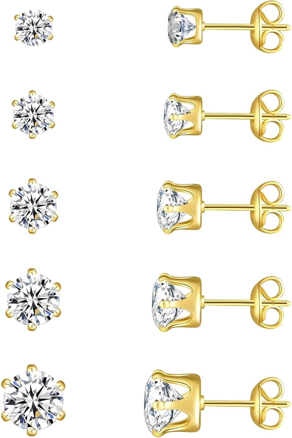 10 Earrings Women Silver Gold Earrings Studs Hypoallergenic Cartilage Earrings Piercing 2/3/4/5/6mm Pairs Stud For Sterling Plated Set Cubic Zirconia Small Ball Sleeper for Multiple[r054]