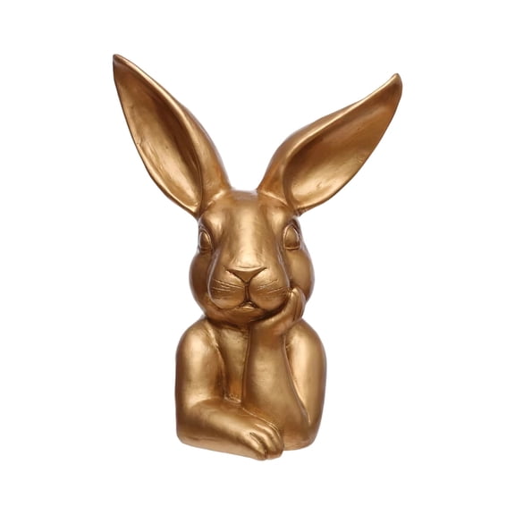 10" Easter Gold Bunny Figurine, Gold Bunny Head Home Decor Resin Rabbit Statue, Easter Thinking Bunny Figurine For Home Table Centerpieces, Golden Rabbit Statue For Living Room Mantel Decorations