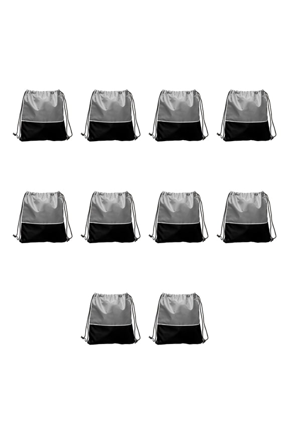 10 Easy Go Drawstring Backpacks Set - Polyester, Convenient, Innovative features, Stylish - Black