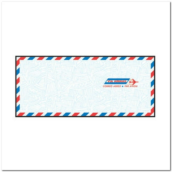 #10 Economy Airmail Regular Wesco Tint, 4-1/8" x 9-1/2", 20# White, Blue Wesco Inside Tint, Red&Blue Border (Box of 500)