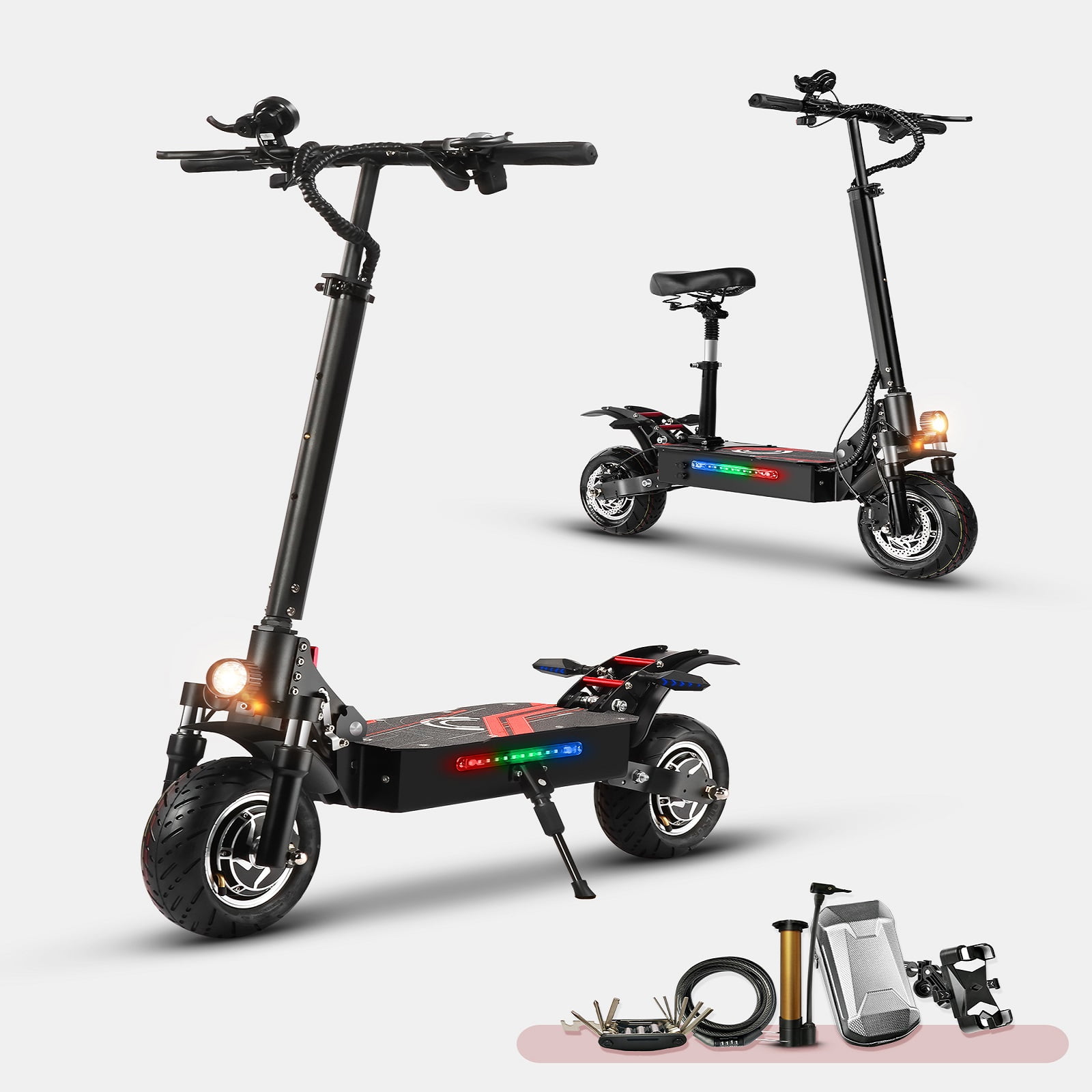 10" Electric Scooter 3200W Dual Drive Motor,Max 70 Miles Long Range, 43Mph Top Speed,Adjustable HeightPedal Tricolour Side LightDual Braking System and Digital Display for Adults