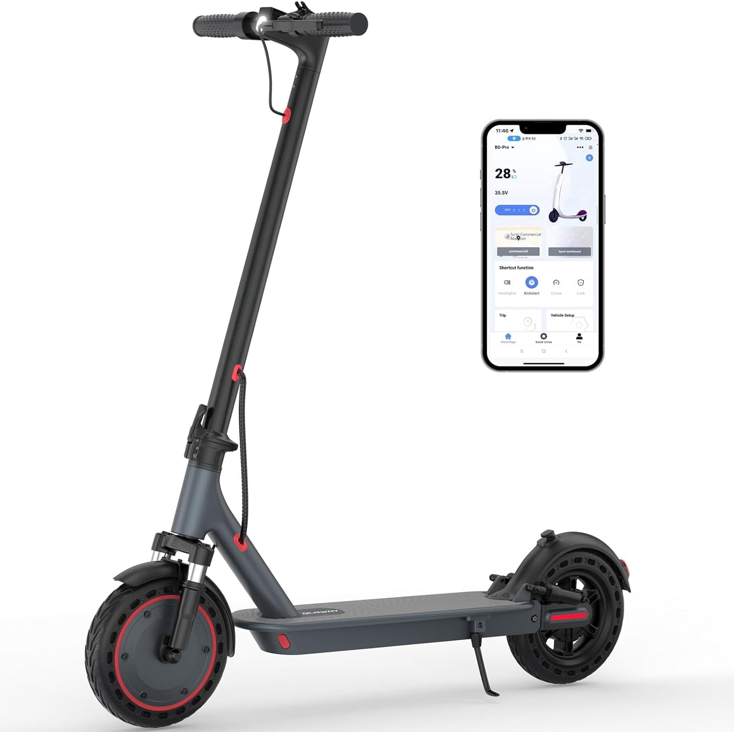 10" Electric Scooter Adults Max 22MPH Sport Escooter 500W Motor, Electric Scooter 22 Miles Range, Max Load 265 LBS/APP Control
