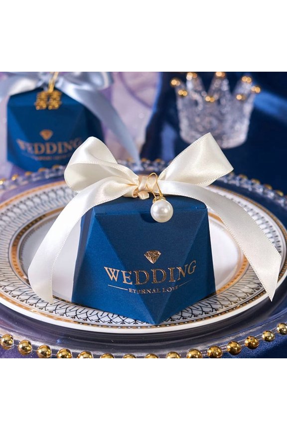 10 Elegant Diamond-Shaped Gift Boxes for Weddings, Party Favors, Baby Showers, Candy Packaging - Blue & Pink Set