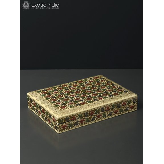 10" Embossed Hand Painted Designer Storage Box in Wood