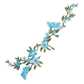 Under $10 Embroidered Patch, Canvas Iron on Patch, Blue Embroidered Flower Applique Sew on Patch for Clothes Repair, Boho Floral Decoration for Jackets And Bags