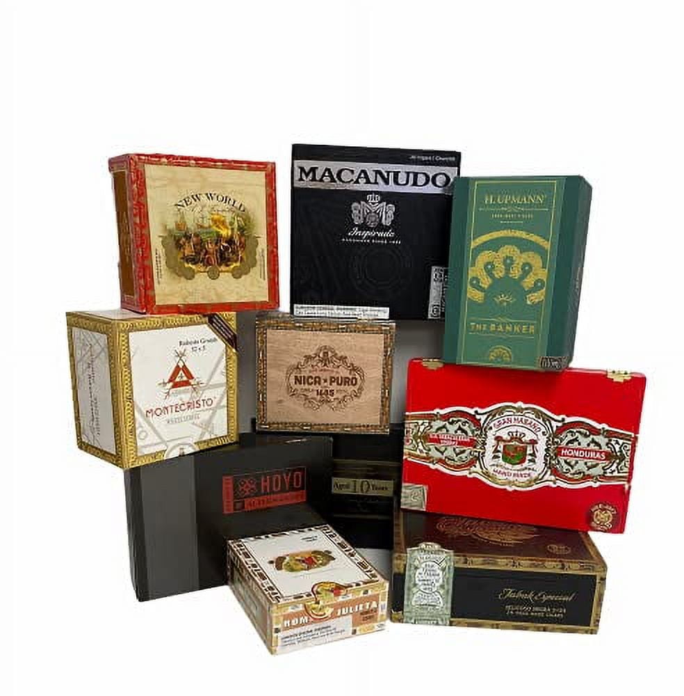 10 Empty Cigar Boxes - 5 Wooden & 5 Cardboard