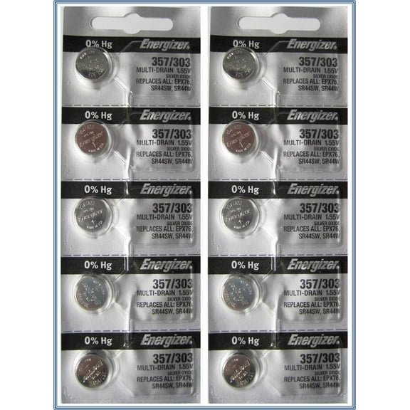 10 Energizer 357/303 Multi-Drain Zero Mercury Batteries