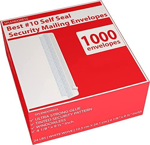 Aimoh 100#10 Security White Envelopes - GUMMED Seal, Windowless Design, Premium Security Tint