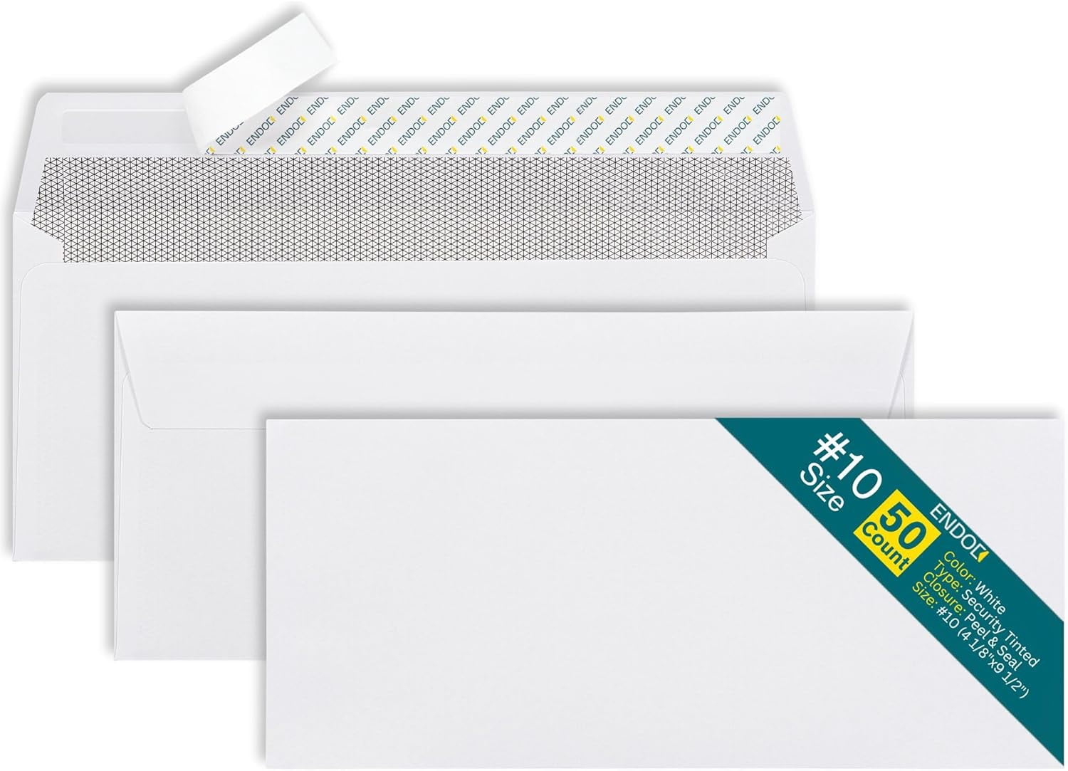 10 Envelopes Self Seal - 50/pack 4 1/8 x 9 1/2 inch Letter Size Business Peel & Closure, Security Tinted for Invoices, Statements Blank White 24LB Paper