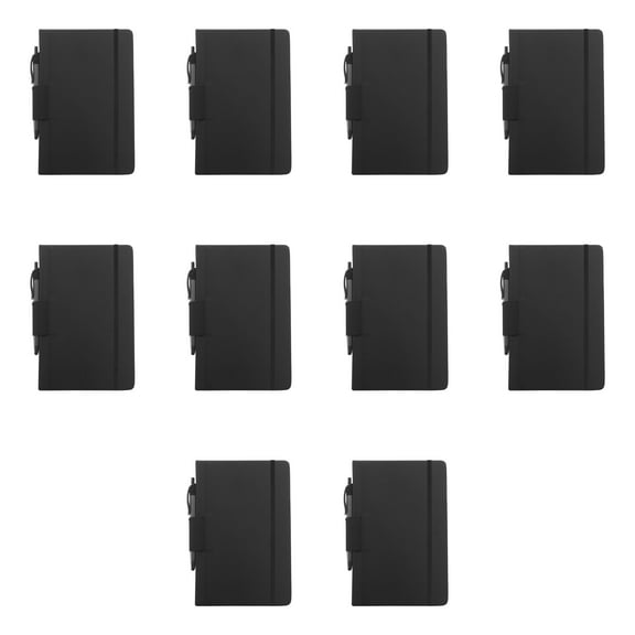 10 Executive Notebooks with Pen Pack - 6 x 8.5 inches, Recycled, Pen Loop, Closure Strap - Black