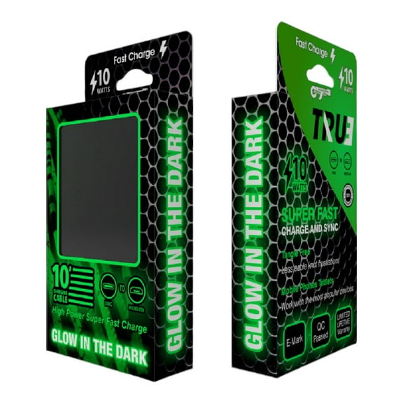 10 FOOT GLOW CABLE USBC to Micro USB Glow In The Dark Cable