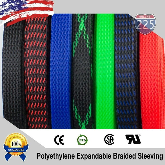 10 FT 1/4" Black Red Expandable Cable Sleeving Braided Tubing LOT