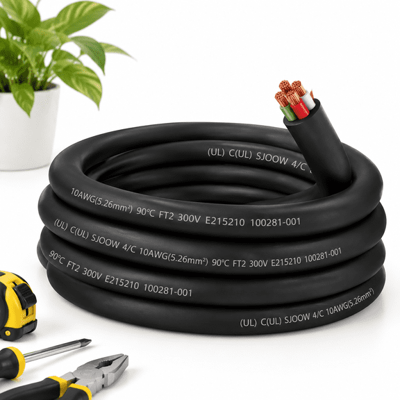 10 FT 10AWG(4-Conductor) SJOOW Electrical Cable, 30 Amp Oil and Water Resistant Wire
