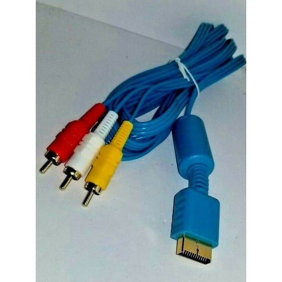 10 FT BLUE AV Audio Video Cable W/Gold Connections for PSone, PlayStation 1 and PlayStation 2 systems