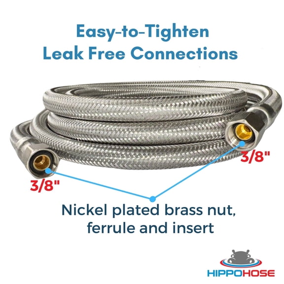 10 FT Braided Stainless Steel Water Supply Line Hose - 3/8 Inch x 3/8 Inch Compression Connections - Extra Long Dishwasher Water Hose, Faucet Supply Line Hose (10 Foot)
